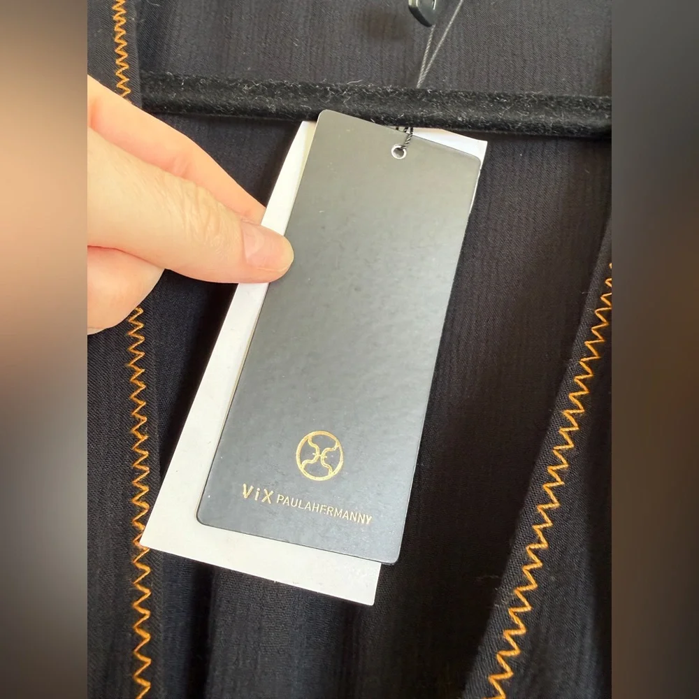 ViX Black Mini Dress Long Sleeve Deep V Waist Detail Resort Luxury NWT Size XS - Picture 14 of 15